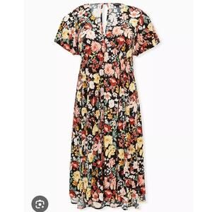 Torrid black floral Challis button front midi dress boho flowy